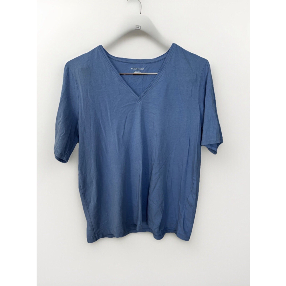 NEW Eileen Fisher New Size‎ S Horizon Blue Organic Cotton V-Neck T-Shirt